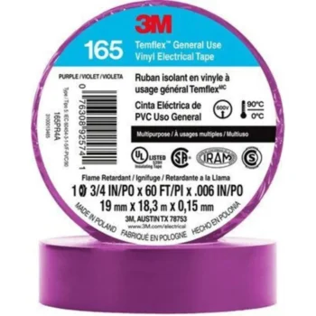 General Use Vinyl Electrical Tape, Multi-Purpose, Purple, 3/4" x 60' By 3M 165 3/4INX60FT PURPLE